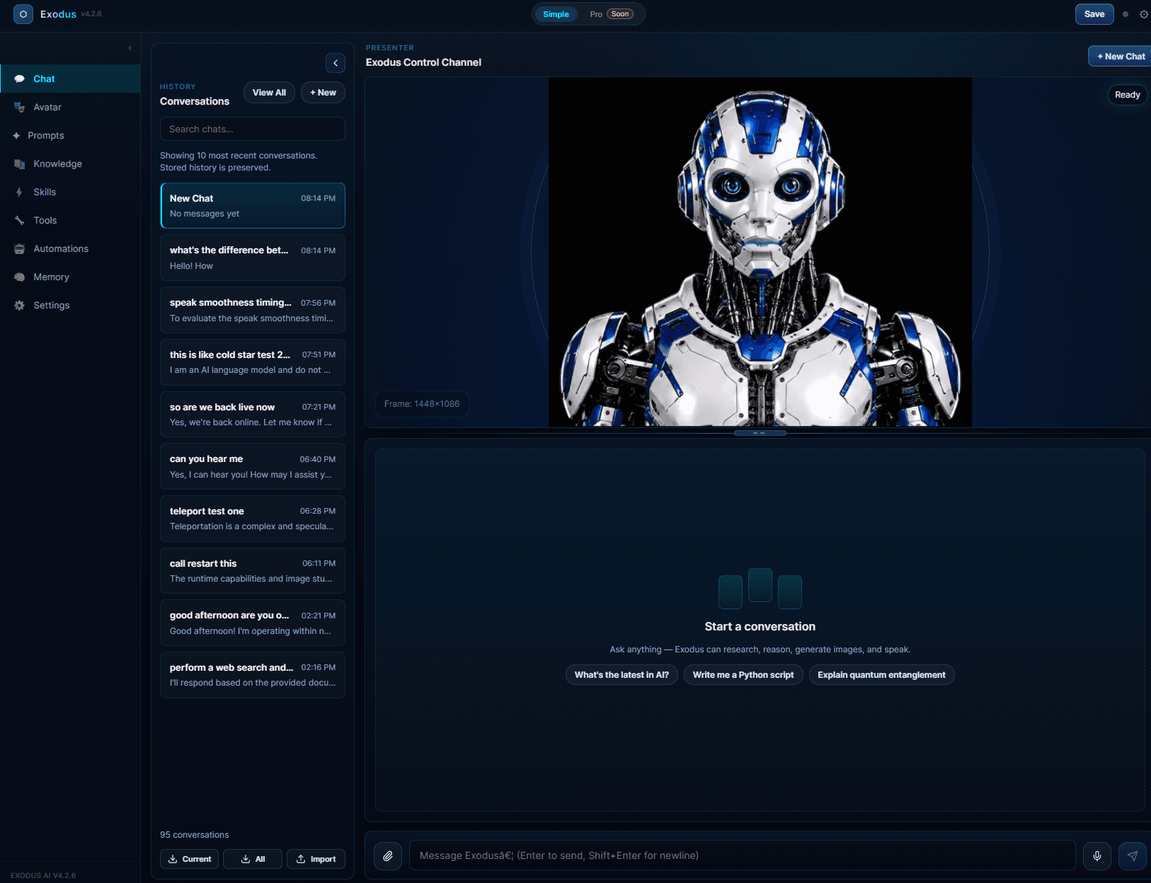 Exodus AI Avatar Console interface preview